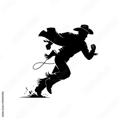 Cowboy in Action Running Across Dusty Frontier With Determination and Wild West Energy Vector