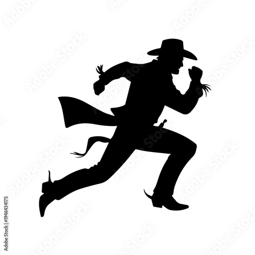 Cowboy in Action Running Across Dusty Frontier With Determination and Wild West Energy Vector