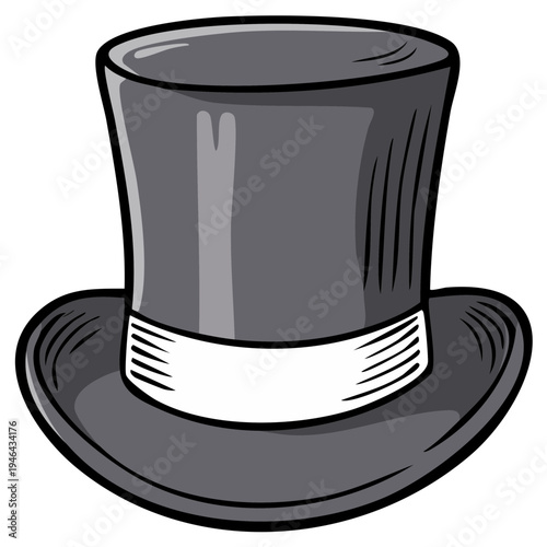 Classic Grey Top Hat with White Band Simple Illustration