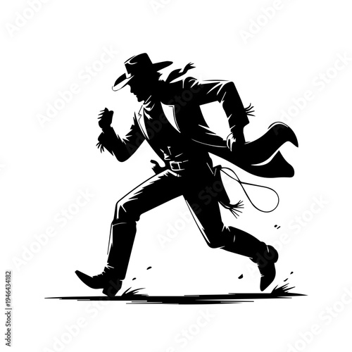 Cowboy in Action Running Across Dusty Frontier With Determination and Wild West Energy Vector