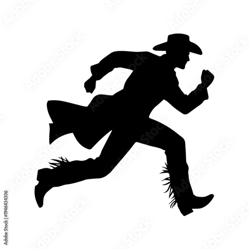 Cowboy in Action Running Across Dusty Frontier With Determination and Wild West Energy Vector