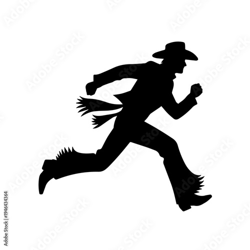 Cowboy in Action Running Across Dusty Frontier With Determination and Wild West Energy Vector