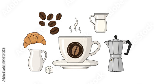 Illustration of coffee cup and beans.