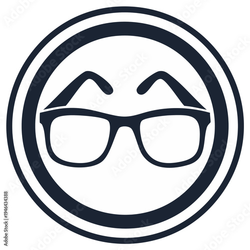 Eyeglasses icon in circle frame. Eye glasses black symbol of vision, sight correction and reading isolated on white