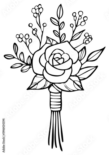 Elegant Black and White Hand Drawn Wedding Boutonniere