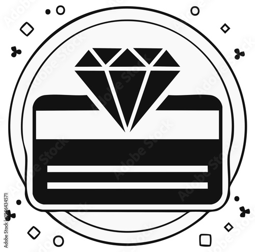 Diamond reward card icon displaying premium benefits in simple line art illustration suitable for business and finance material