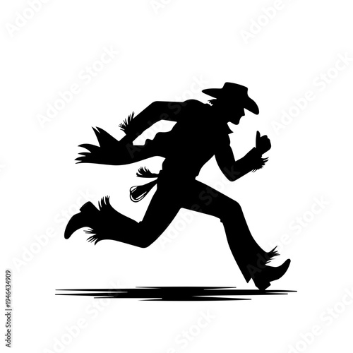 Cowboy in Action Running Across Dusty Frontier With Determination and Wild West Energy Vector