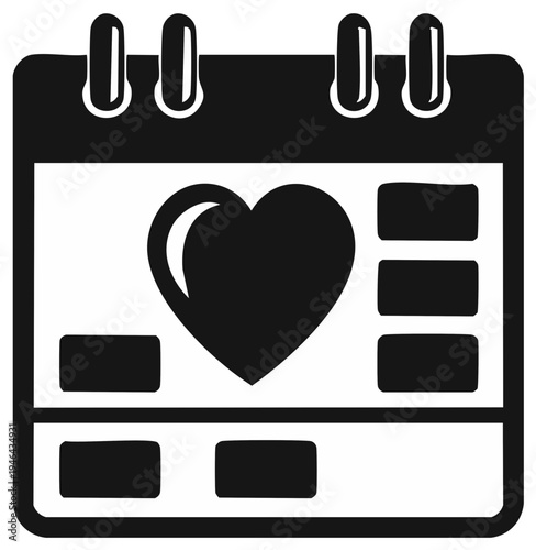 Calendar icon for love date event, romantic day concept on white background, vector