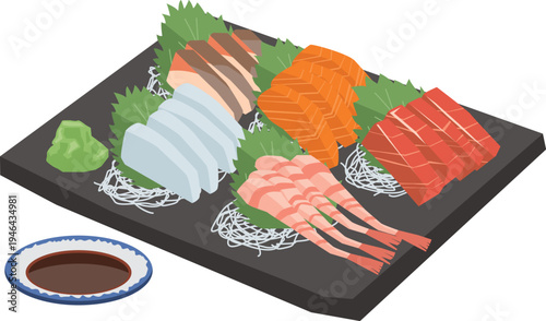 新鮮な刺身五種盛りのイメージイラスト