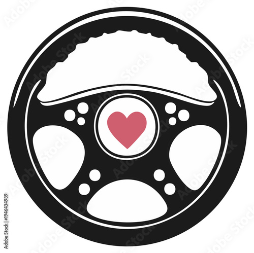 Heart in a car steering wheel, love driving concept