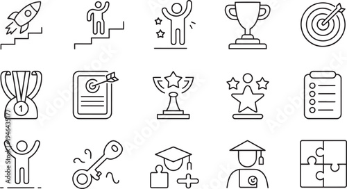 Collection of hand drawn vector icons related to education sports and achievements isolated