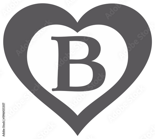 Monogram Letter B Inside Heart Symbol, Simple Black and White Graphic Icon