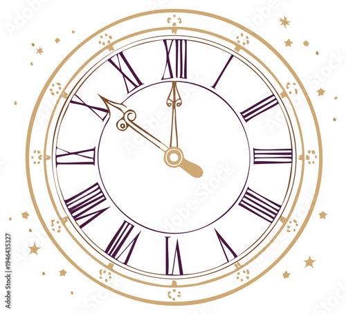 Decorative Clock Face Displaying Almost Twelve O'Clock for Celebration