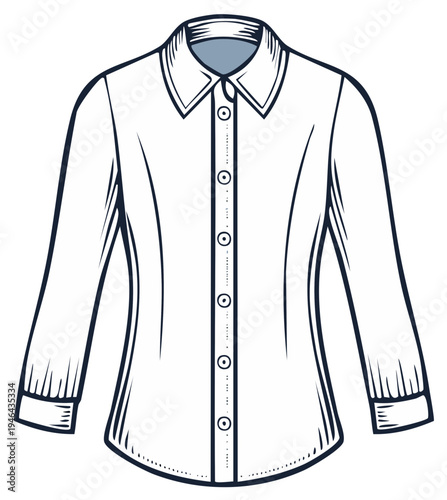 Classic white women's long sleeve collared shirt vector illustration for fashion design