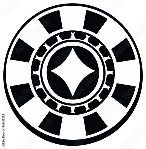 Casino Chip with Diamond Symbol in Black and White Design