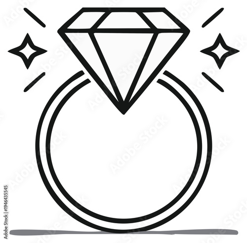 Diamond engagement ring illustration with sparkling stars for wedding or proposal