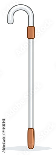 Illustration of a classic walking cane mobility aid with curved handle design