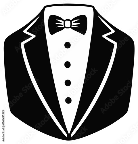 Elegant tuxedo suit illustration, bow tie, formal wear.