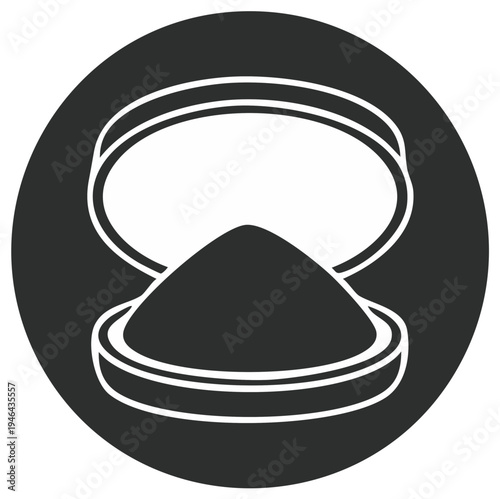 Beauty compact with loose face powder simple vector graphic in black and white
