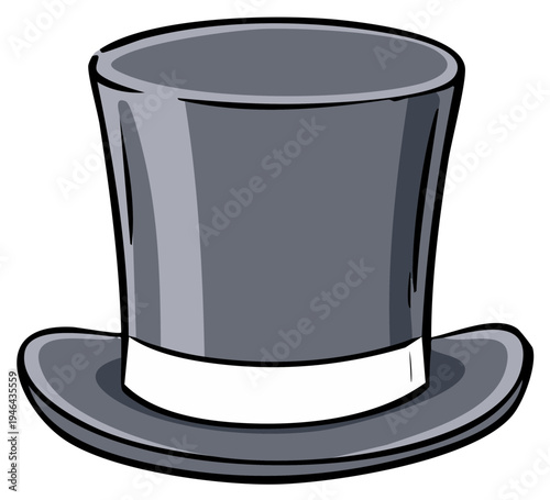 Classic grey top hat with a white band hand drawn illustration