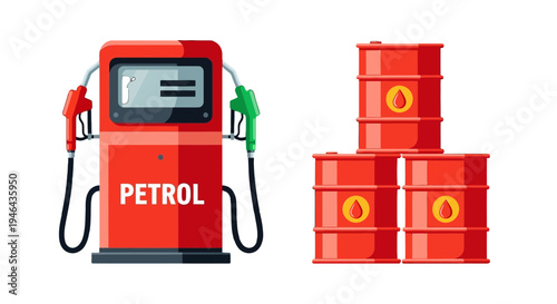 Petrol pump and fuel barrels for oil and gas industry resources