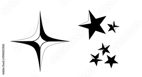 Abstract Starburst and Scattered Star Icons Representing Light and Sparkle