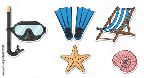 Set of 5 beach icons vector