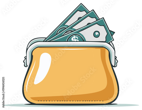 Orange Coin Purse Filled with US Dollar Bills, Symbolizing Wealth and Finance