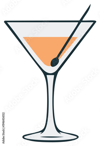 Classic martini cocktail illustration with an olive garnish and stirrer vector graphic