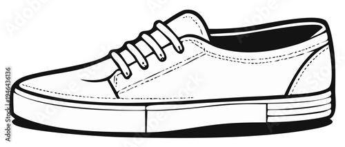 Monochrome Lace-Up Canvas Shoe Side View Illustration of Casual Athletic Footwear