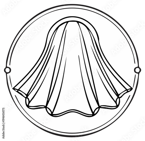 Minimalist outline of a draped fabric in a circle emblem