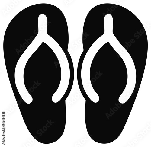 Black Flip Flops Pair Icon Vector Graphic Summer Beach Footwear Sandals