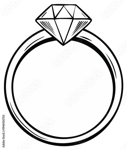 Elegant Diamond Engagement Ring Illustration: Marriage Proposal Gesture of Love Symbol of Promise