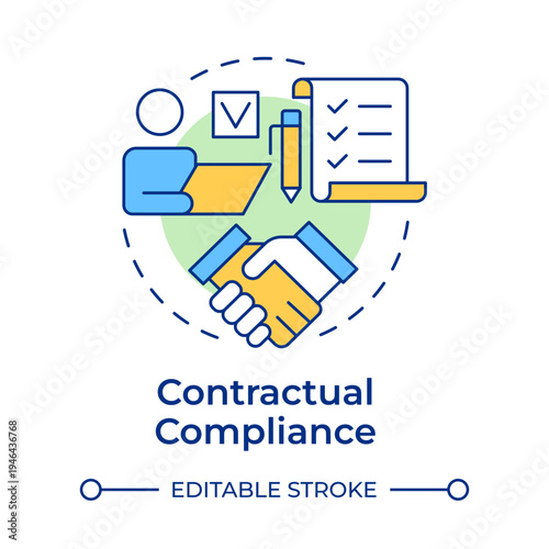 Contractual compliance multi color concept icon. Business partnerships, successful agreements. Round shape line illustration. Abstract idea. Graphic design. Easy to use in presentation, article