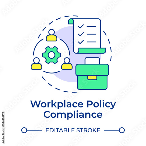 Workplace policy compliance multi color concept icon. Team collaboration, task management. Round shape line illustration. Abstract idea. Graphic design. Easy to use in presentation, article