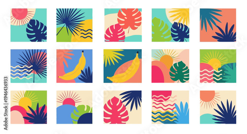 Set of 15 tropical patterns vector