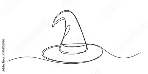 Wizard hat linear drawn continuous icon. Wizard hat black one line vector icon. Line design of wizard hat with star.