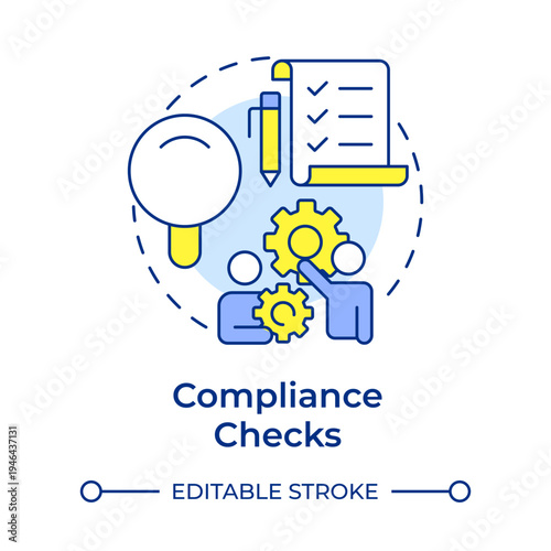 Compliance checks multi color concept icon. Business processes, corporate planning. Round shape line illustration. Abstract idea. Graphic design. Easy to use in presentation, article