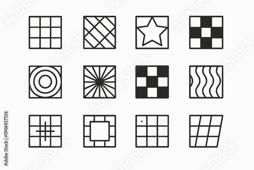 Dance Floor Patterns. Dance floor tile patterns. Line outline icon set of Dance floor tile patterns: grid tile