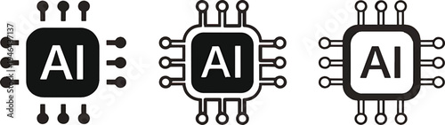 Set of AI icons. Artificial intelligence Vector illustration Web Icon Collection.Online Media, Strategy, Artificial Intelligence, Technology