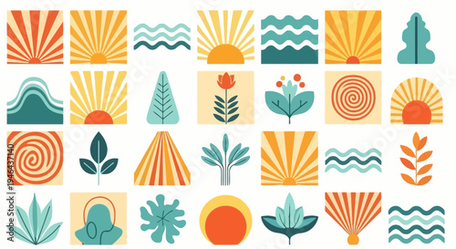 Set of 20 bohemian abstract icons vector