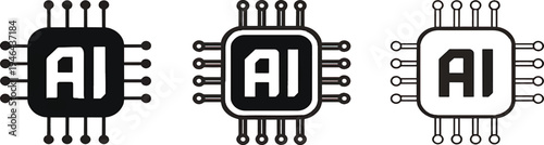 Set of AI icons. Artificial intelligence Vector illustration Web Icon Collection.Online Media, Strategy, Artificial Intelligence, Technology