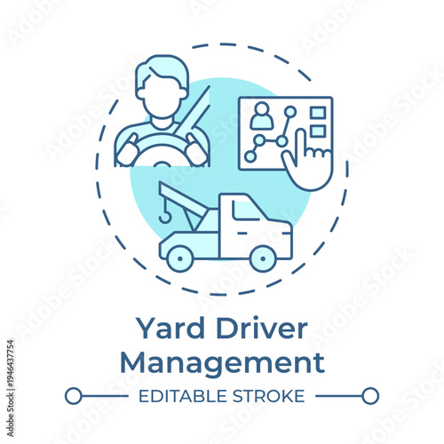 Yard driver management soft blue concept icon. Coordinating shunters. Key component of YMS. Round shape line illustration. Abstract idea. Graphic design. Easy to use in promotional material