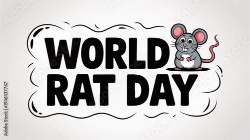 World rat day illustration with cartoon mouse and bold text on white background
