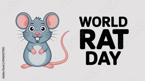 World rat day celebration with a cute cartoon mouse on gray background