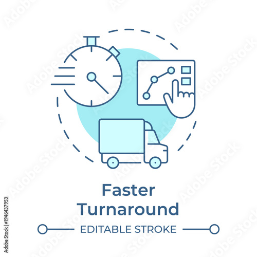 Faster turnaround soft blue concept icon. Scheduling. Benefit of yard management system. Round shape line illustration. Abstract idea. Graphic design. Easy to use in promotional material