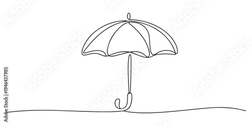 Minimalist continuous one line drawing of umbrella connected to heart symbol representing love and protection. Single line art. Editable stroke. Doodle hand drawn vector illustration