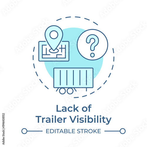 Lack of trailer visibility soft blue concept icon. No tracking. Common yard management challenge. Round shape line illustration. Abstract idea. Graphic design. Easy to use in promotional material