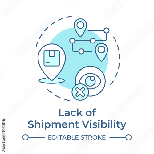 Lack of shipment visibility soft blue concept icon. Disconnection. Common yard management challenge. Round shape line illustration. Abstract idea. Graphic design. Easy to use in promotional material