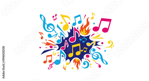 Colorful Music Notes and Symbols Combined.